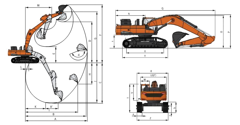 Excavadora DX520LC-C – Tabla de dimensiones