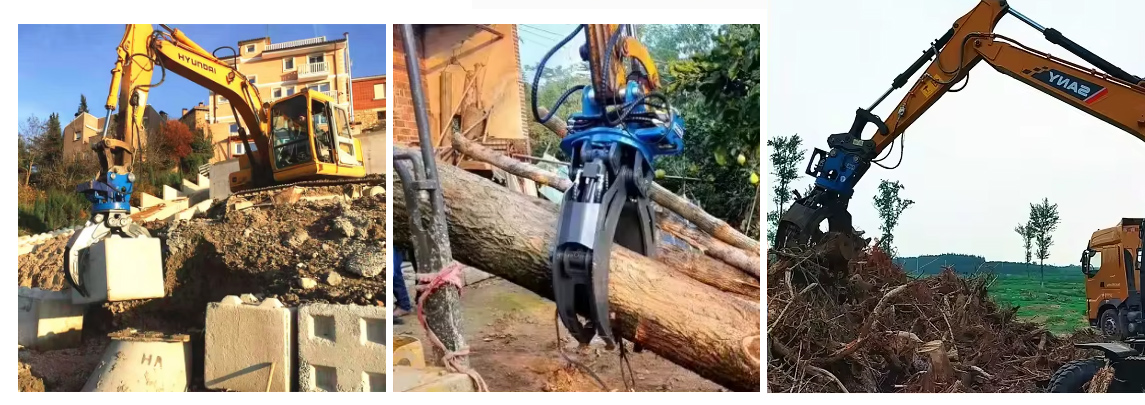 Fotos reales de aplicación de la garra hidráulica de doble cilindro