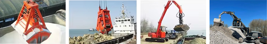 Grapple clamshell en operación de construcción